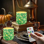 Green Shamrocks Flameless Candles with Remote Battery Operated Candles with Timer 4 Pack St Paddy's Day Flameless Pillar Tea Lights Bulk for Indoor Outdoor Home Decorations - Image 4