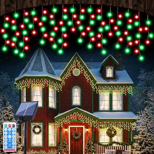 Retisee 65ft Red Green Solar Icicle Christmas Light for Outdoor Decoratio by Retisee