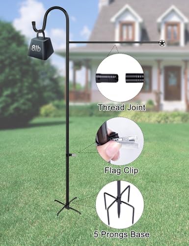 LOPANNY Large Garden Flag Holder Stand Pole for 28 x 40 Flags with Shepherds Hooks for Outdoor - Upgraded Sturdy 60 Inches Yard Flag Post Stake Perfect for Outdoor Decor(without Solar Lights & Flag) - Image 3