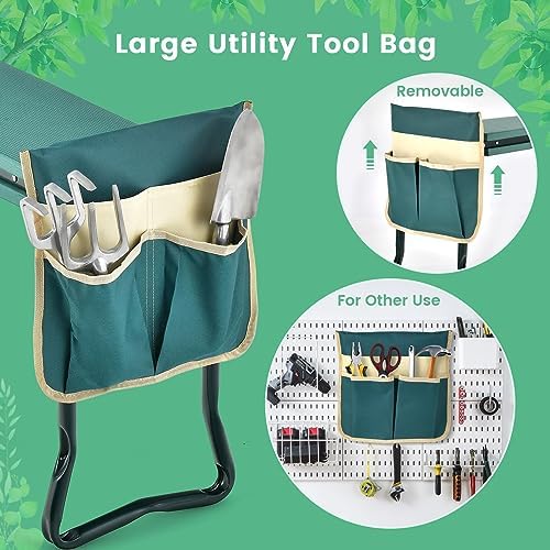 HAPPYGRILL Garden Kneeler Bench with Tools Pouch, Folding Garden Seat Stool Kneeling Pad Cushion for Patio Garden Yard - Image 6