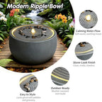 12.2''H Outdoor Water Fountain with LED Light, Bowl Style Garden Fountain with Ripple Top, Outdoor Art Décor for Patio Lawn Backyard, Easy Assembly, Blue Grey - Image 3