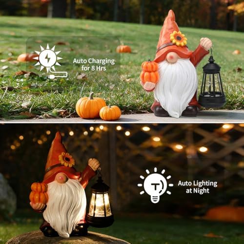 Fall Gnome Decoration Garden Statues with Pumpkin Solar Sunflower Gnomes - Image 3