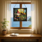 Bee Friend Gnome Stained Glass Suncatcher – Square Hanging Window Panel for Home or Greenhouse – Whimsical Glass Art Gift for Garden Lovers, Christmas, Halloween, Father Days CPmPdP - Image 6