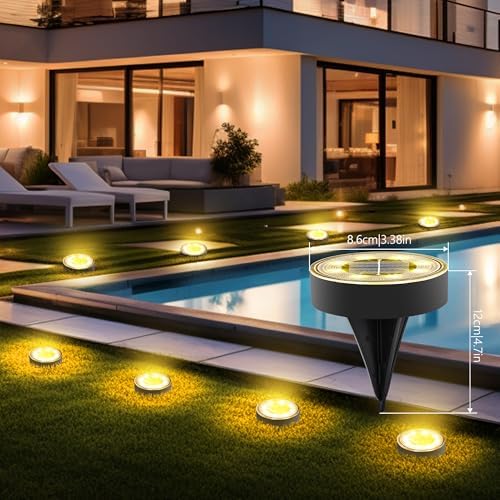 Joomer 12 Pack 3.4inch Solar Ground Lights Outdoor Waterproof, Warm White - Image 2