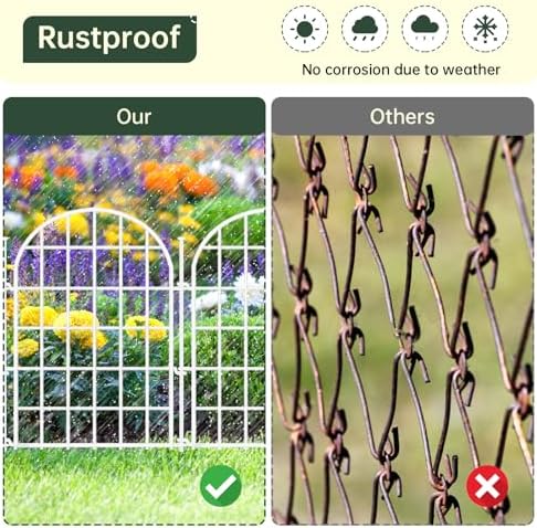 13.8ft(L) x 17in(H) Panels Garden Fence, 12 Panels Arched No Dig Fence, Decorative Animal Barrier Fencing with Ground Stake, Rustproof Metal Garden Edging Border for Dog, Outdoor Patio Decor, White - Image 4