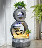 Tiered Ring Water Fountain with Planter and LED Lights – Indoor/Outdoor Decorative Waterfall for Home, Garden, or Patio(Large) - Image 5