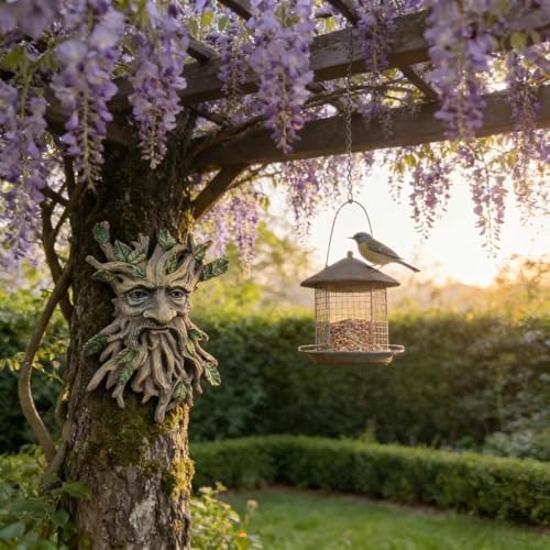 Whimsical Tree Face Garden Decoration ，Tree Faces Decor Outdoor Wallmounted Statue Art with Leaf Features, Outdoor Decor Garden Accessory (Nature and Outdoors) - Image 5