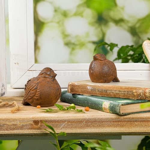 Sungmor 2PC Cast Iron Rust Bird Statues, Multi-Purpose Paperweight Doorstop - Image 2