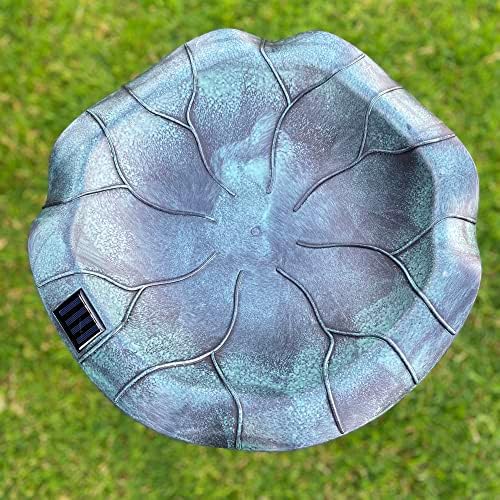 Westcharm 30 Inch Solar Powered LED Lighted Birdbath with Planter Bowl for Outdoors Yard Outside Outdoor Garden Decoration Pedestal Base Stand - Verdigris Green Polyresin Solar Bird Bath with Planter - Image 3