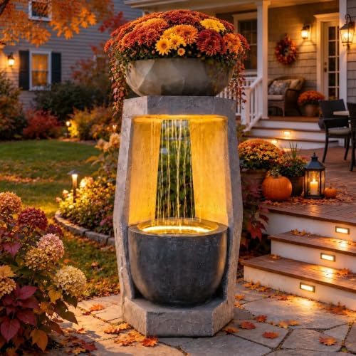 32" Geometric Outdoor Fountain with Birdfeeder by Ultym