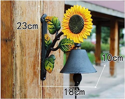 Heavy Duty Cast Iron Wall Bell - Decorative Retro Style Sunflower Hand Bell - Manually Shaking Wall Hanging Doorbell - Indoor Outdoor Wall Mounted Dinner Bell - Garden Home Wall Decoration - Image 2