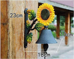 Heavy Duty Cast Iron Wall Bell - Decorative Retro Style Sunflower Hand Bell - Manually Shaking Wall Hanging Doorbell - Indoor Outdoor Wall Mounted Dinner Bell - Garden Home Wall Decoration - Image 2
