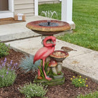 2-in-1 Solar Bird Bath and Wild Bird Feeder, Freestanding Flamingo Garden Statues Outdoor Decor, Solar Water Fountain with Shallow Basin for Small Birds Backyard Patio Ornament, 22.2" H - Image 6