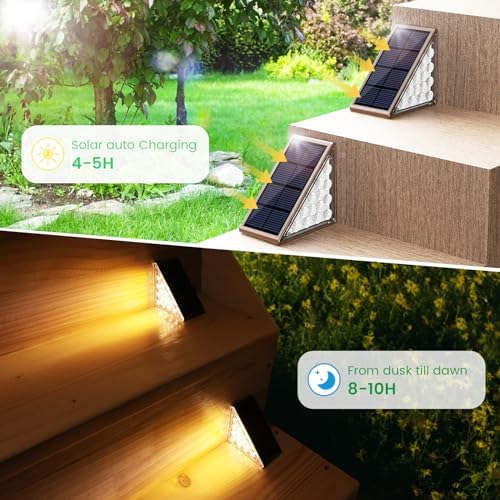 JOFIOS Solar Step Lights - 8 Pack Waterproof IP67, Outdoor Deck & Staircase Lights (Warm Brown) - Image 2