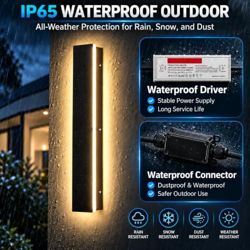 Modern Outdoor Wall Lights - 2pack 70.8inch 3000k Black Exterior Light Fixtures Wall, Porch Lights Outdoor Wall Sconce, Patio Long Strip Wall Light Fixture Outside for Garage, House(4.72 Inch Wide) - Image 3