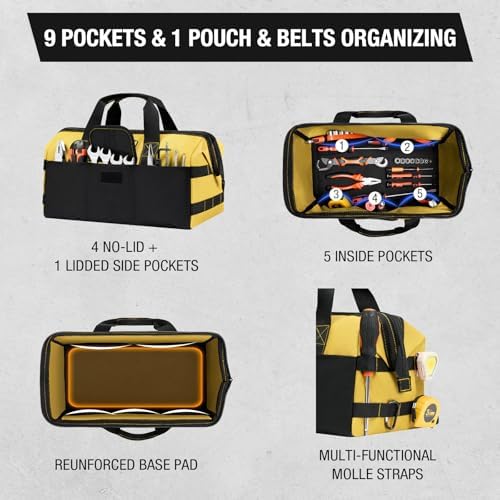 HISEA 3 Pack Heavy Duty Tool Bag, 16-Inch Waterproof Tools Organizer Tote - Image 4