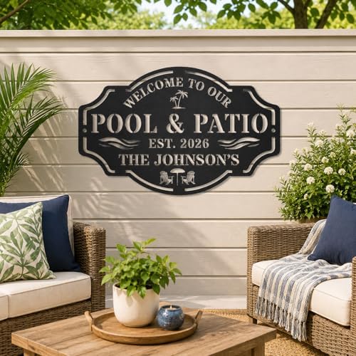 Personalized Metal Pool Sign, Custom Pool Bar Sign for Outdoor Patio Decor, Personalized Name Metal Pool & Patio Wall Art, Backyard Oasis Sign, Tropical Coastal Pool Decorations for Deck Porch Garden - Image 7
