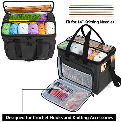 Teamoy Knitting Bag, Yarn Storage Organizer Crochet Bag Tote, Black - Image 3