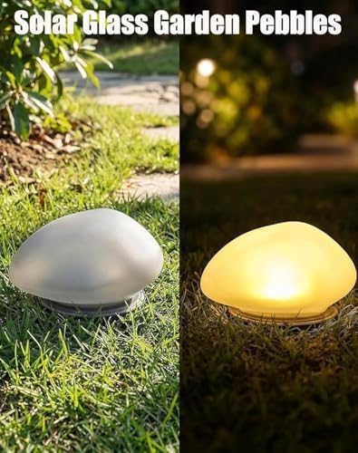 Solar Glass Garden Pebbles,Solar Pebble Lights Outdoor,Pebble Shape Decorative Rock Lights Waterproof Solar,Glowing Cobblestone Stones for Outdoor Landscape Lighting,for Pathway,Yard Decor (Cold) - Image 2