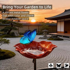 Handmade Metal Flower Garden Stake Bird Bath Bee Butterfly Pollinator Watering Station Hummingbird Bowl Outdoor Decor Resistant Resin LawnYard Planter (5, Blue) - Image 4