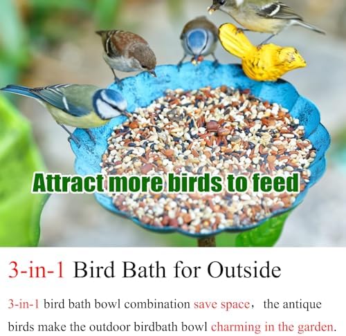 Bird Baths for Outdoors, 37" H Bird Bath for Outside, 3-in-1 Bird Feeders for Outdoors, Pedestal Birdbaths, Metal Bird Bath Bowl for Garden, Lawn, Yard Decor - Image 5