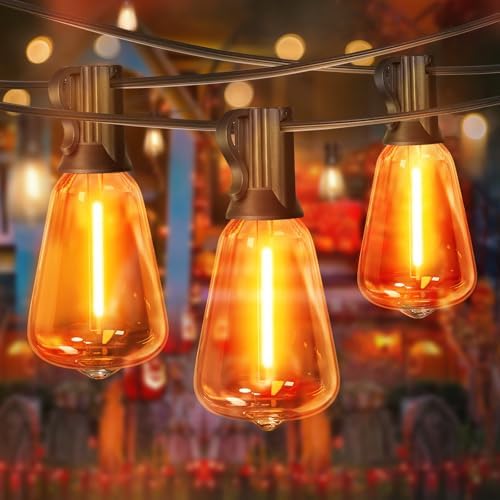 4Pack Orange Halloween ST38 LED String Lights, 26FT Strand with 12+1 Shatterproof Edison Bulbs, UL Waterproof Connectable Outdoor Hanging Patio Lights for Backyard Porch Bistro Christmas Party Decor by ULL