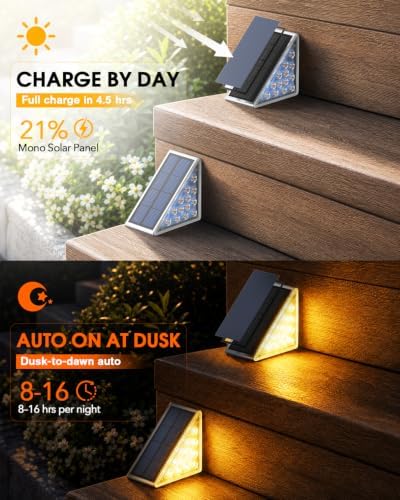 Solar Stair Lights Outdoor Waterproof, 3000K Warm Light, 16 Pack Grey - Image 2
