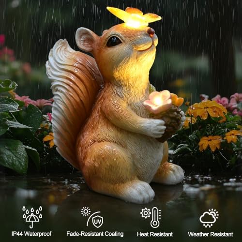 Solar Squirrel Garden Decor with Glowing Butterfly & Flower Outdoor Statue - Image 4