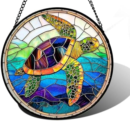 Colored Sea Turtle Ocean Stained Glass Window Hanging Suncatcher Gifts 15" by DASTOLL