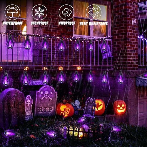 Flacchi Solar Flame String Lights - 42ft 15 LED Lights Outdoor Solar String Lights for Garden Patio Halloween Decoration (Purple, 42ft) - Image 5