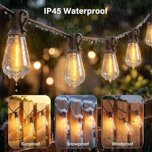 Ollny 155FT Outdoor String Lights, Shatterproof Connectable Patio Lights with 60 ST38 Edison LED Bulbs, 2200K Warm White Waterproof String Lights for Outside Backyard, Gazebo, Porch, Balcony, Bistro - Image 4