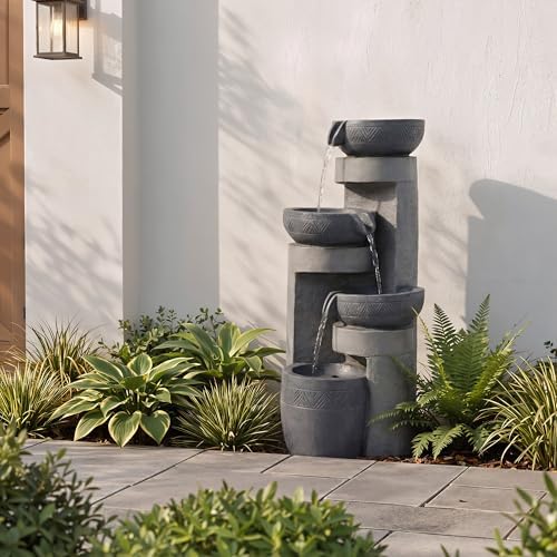 19.7" Tall Outdoor Water Fountain, 5 Tier Cascading Bowls and Stacked Water Fountain with LED Lights, for Yard Décor, Backyard, Patio and Deck (31.5'') - Image 6