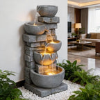 33.07'' H Cascading Bowl Water Fountain 5-Tier Stacked Stone Style by Unknown