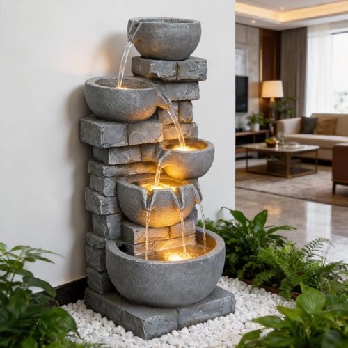 33.07'' H Cascading Bowl Water Fountain 5-Tier Stacked Stone Style by Unknown