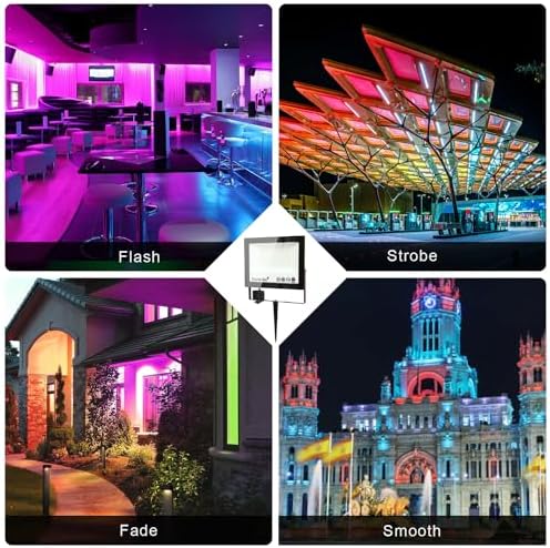 2 Pack Aluminum RGB Flood Lights Outdoor, Durable 100W Color Changing Floodlight Outside, IP66 Waterproof, Remote Control, Plug and Play, Various Scenes, DIY Modes, Memory Function(With Ground Stakes) - Image 4