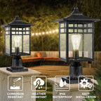 Outdoor Post Light Fixture, Large Exterior Pillar Lantern with Black Finish & Seeded Glass, 9 Inch Square Pier Mount Lamp for Garden, Backyard, Courtyard, Patio, Deck, Pathway, Walkway - Image 2