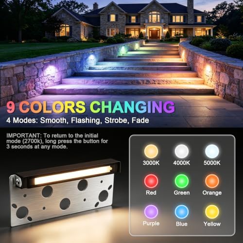 4-Pack 7 Inch RGB + White Hardscape Lighting, 5W 200LM Color Changing LED Retaining Wall Lights Swivel, 12V-24V AC/DC Paver Lights, IP65 Waterproof Outdoor Step Lights, ETL Certified - Image 3