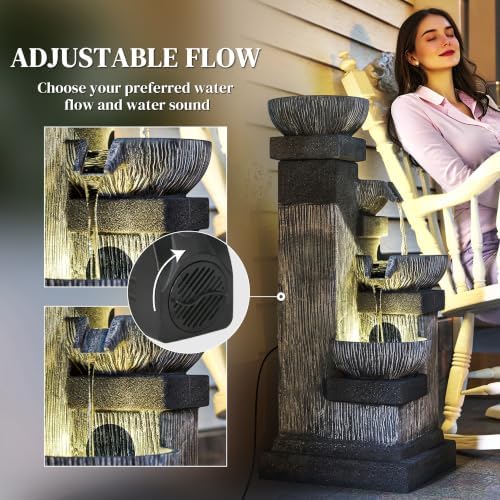 Outsunny 33.5" Tall Outdoor Water Fountain 4-Tier Floor Standing with Pump - Image 4