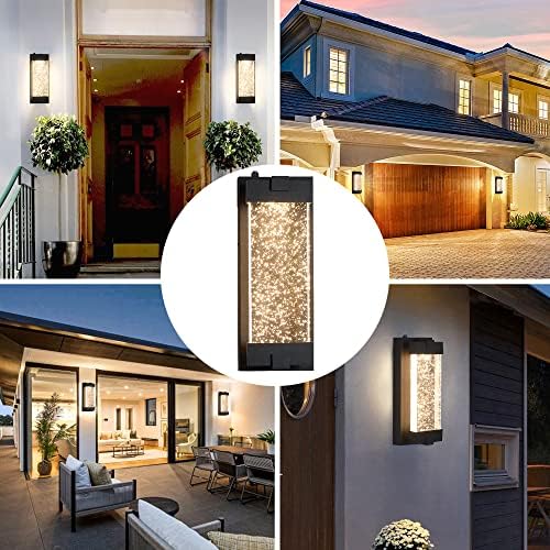 Black Wall Sconce with K9 Crystal Bubble and Dusk to Dawn Sensor, Exterior LED Wall Mounted Light, Modern Porch Lantern, Light Fixture for Indoor and Outdoor - Image 5