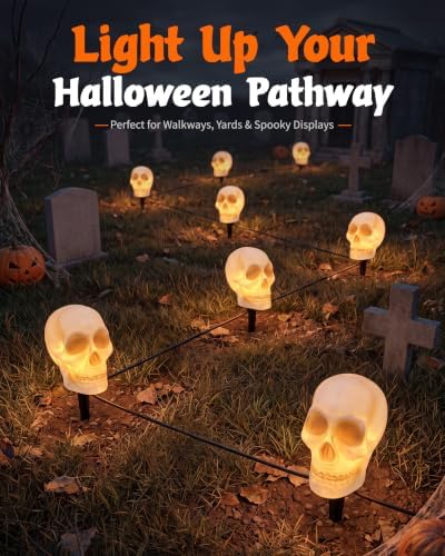 Halloween Skull Pathway Lights, 4 Pack Skeleton Lights with Stakes - Image 5