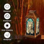 Solar Lantern Stained Glass White Tiger Green Eyes Wildlife Artwork Outdoor Waterproof Hanging Solar Light Outside Lights for Patio Yard House Lawn Decor Birthday Gifts for Women Mom - Image 5