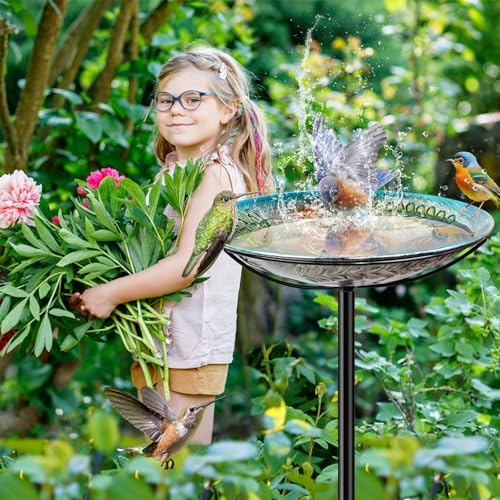 Metal Bird Bath for Outside, Detachable Birdbath & Birdfeeder with Base Stake, Vintage Bird Baths Feeder Bowl for Outdoors Garden Yard Lawn Decor (Vintage Silver) - Image 5