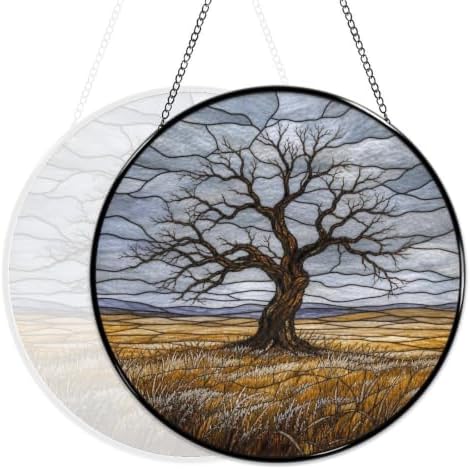Lonely Bare Tree Stained Glass Suncatcher 9.8" Colorful Window Hanging Ornament, Retro Sun Catcher Decor with Chain for Home Wall Garden Birthday Christmas Mothers Day - Image 5