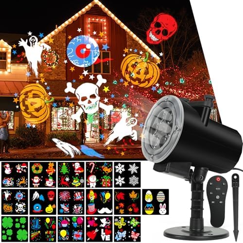 Christmas Halloween Lights Projector Outdoor,Holiday Projector Light,Waterproof Indoor Remote Control LED Projector Lights,16 Slides Holiday Light Party Garden House Kids Room Night Light by Sunbox