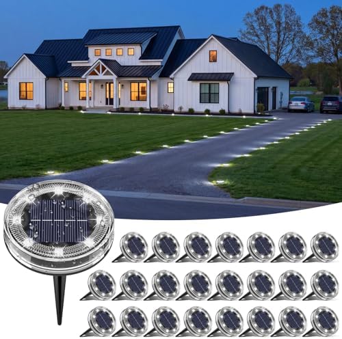 vighep 24 Pack Solar Ground Lights, 2.8 inch Flat Solar Light Outdoor Waterproof, Anti Rust, Low Profile Led Solar Powered Disc Lights Landscape Lighting for Yard,Walkway,Lawn,Path - Cool White by Vighep