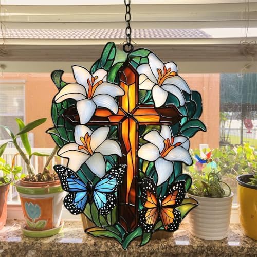 Floral Cross Acrylic Suncatcher - Image 4