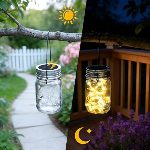Outdoor Solar Powered Mason Jar Lights with 30 Mini Warm White LEDs 6 Pack - Image 3