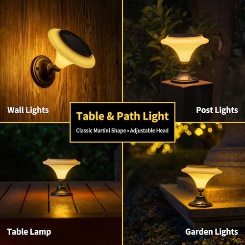 Solar Table Lights Outdoor, 6 Pack Classic Martini-Shaped Lanterns with Base & Ground Stakes, Waterproof LED Solar Powered Decorative Lights for Patio Table Garden Path (Warm White) - Image 5