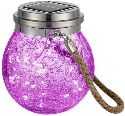 Solar Hanging Mason Jar Lights - Cracked Glass 30 LED Fairy Firefly Lantern String Lights, Outdoor Waterproof Patio Porch Garden Yard Balcony Lawn Wall Lighting Decor by Unknown