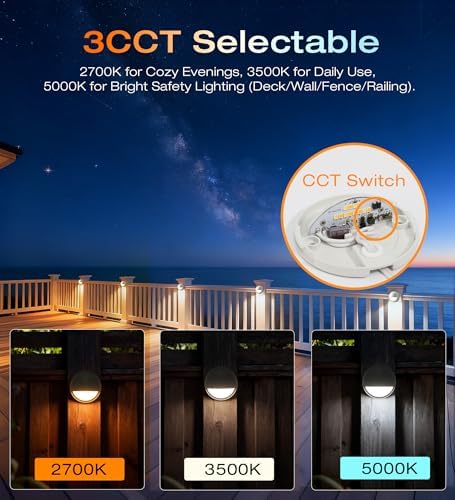 CLOUDY BAY [6 Pack] 3CCT Low Voltage LED Deck Lights Outdoor,2700K/3500K/5000K Selectable,Landscape Step Stair Railing Fence Light Wired,3W,12V-24V AC/DC Deck Lighting Fixtures,White - Image 4